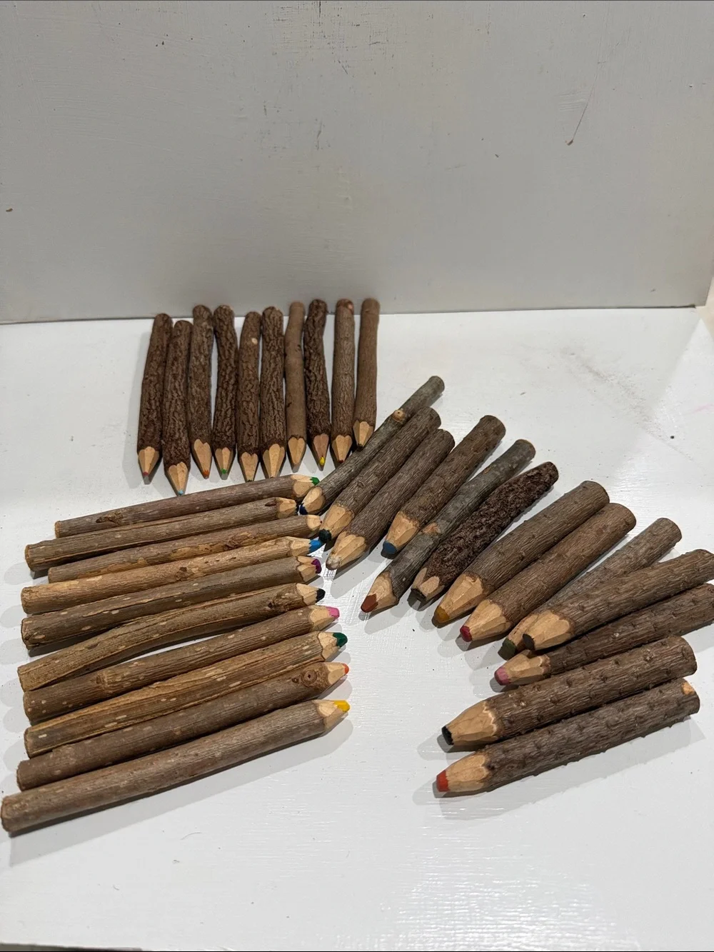 Rustic Bark Colored Pencil Set - Brown Natural Twigs Finish 33 Count